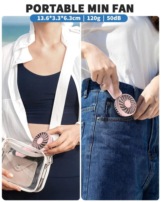 20040 Mini Handheld Fan, Powerful 3 Speed Personal Portable Fan, USB Rechargeable Hand Fan Cute Small Electric Fan for Makeup Travel Camp Shopping Indoor Outdoor