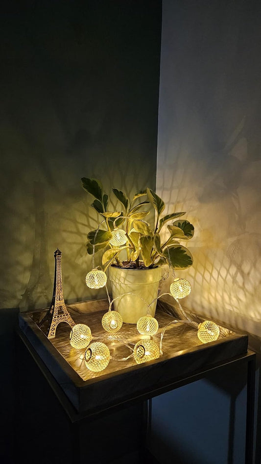 YGD52 Golden Metal Lantern String Lights for Indoor Outdoor Decoration Diwali Light for Party Birthday Diwali Christmas Navratri