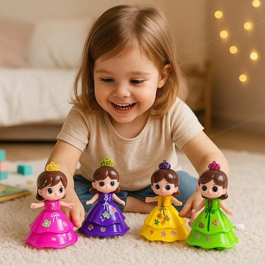 21025 Little Princess Wind-Up Spinning Doll Set, Educational Baby Toy with 4 Colourful Dolls, 6+ Months (Multicolour)