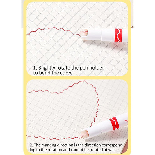 DM-7008-6  Curve Highlighter Pen Set-Dual Tip Pens with 6 Different Curve Shapes Fine Tips,Colorful Curve Highlighters Six Cute Pattern-Heart/flower/curve/dotted Line/Slash/Dot, for Writing, Drawing(6)