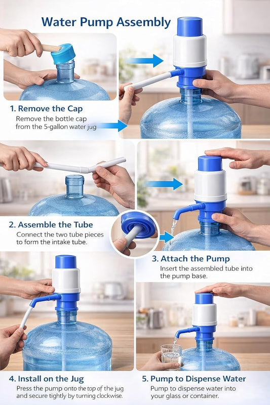 20715  Drinking Water Pump Dispenser for 20 to 25 Litre Bottles | Hand Press Plastic Water Can Pump for Home Office Camping | Easy Fit Vacuum Action Water Dispenser