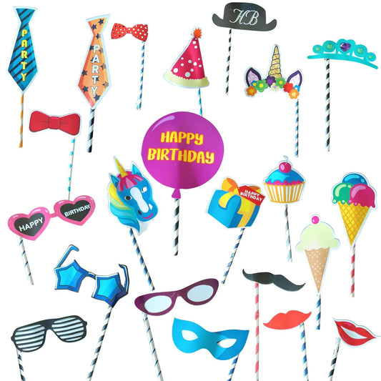 20457  20 Pcs Happy Birthday Decoration Props Photoshoot Props for Birthday Funny Photo Booth Props for Kids Prop Items