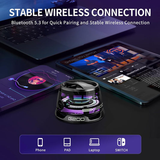 G200 Magnetic Bluetooth Speaker with RGB Lights Portable Mini Wireless 3D Surround Sound Waterproof Pocket Size Multifunctional 2 in 1 Phone Stand for iPhone, Android