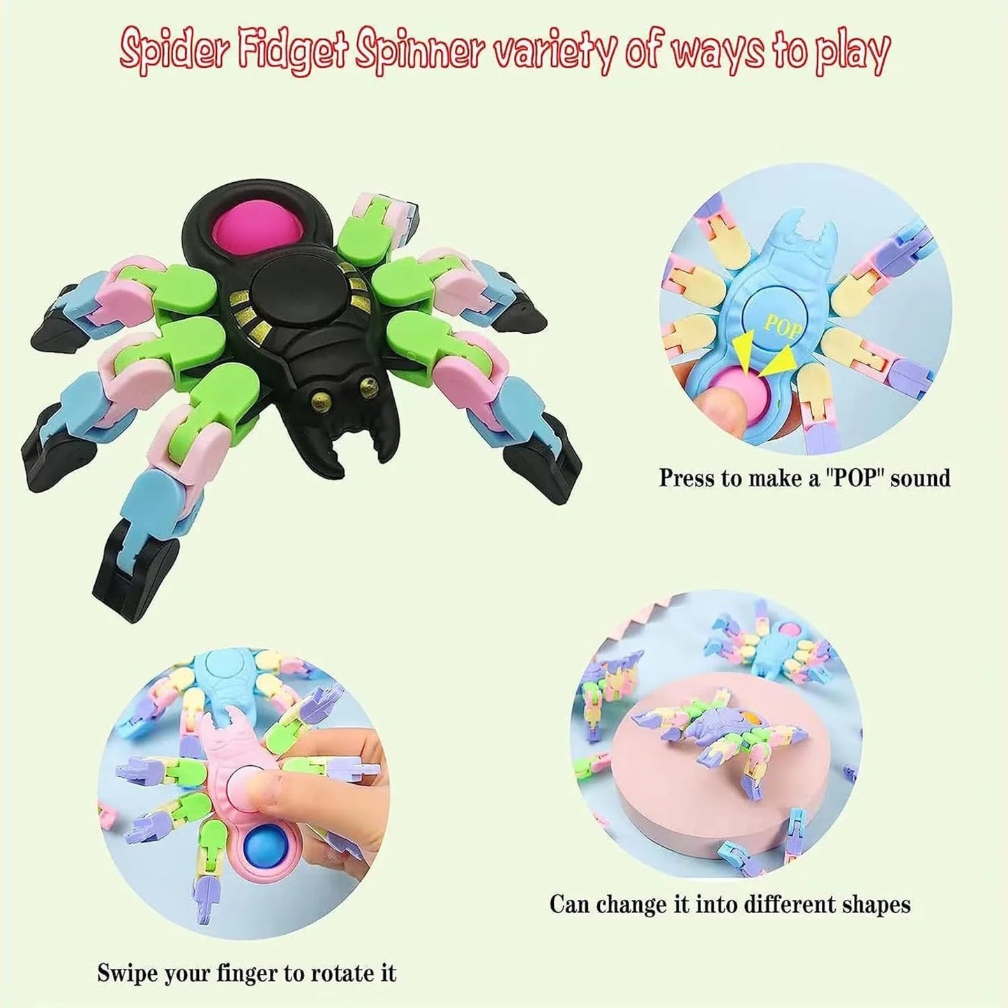 10324 (6 pcs) Fidget Spinners, Transformable Chain Spider Fingertip Toy, Gyro Fidget Sensory Toys, Stress Relief Fidget Toy for Kids Adult