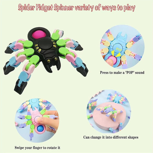 10324 (6 pcs) Fidget Spinners, Transformable Chain Spider Fingertip Toy, Gyro Fidget Sensory Toys, Stress Relief Fidget Toy for Kids Adult