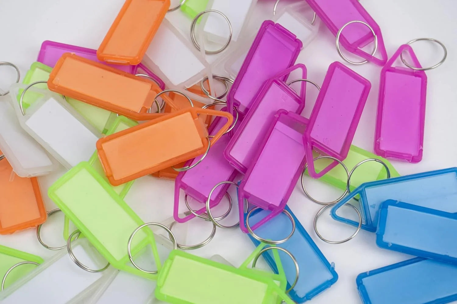 20017 Multicolour Plastic Transparent Keyring & Keychain with Name Tag Two Side Id Label and Split Ring for Office {50 Pcs}