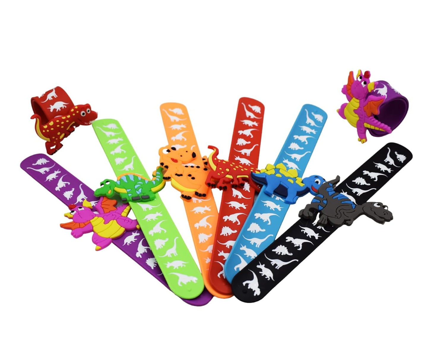 20600 {Pack of 12} Dino Theme Cartoon Slap Band Bracelets Silicone Wristbands Party Supplies Kids {Random Color}