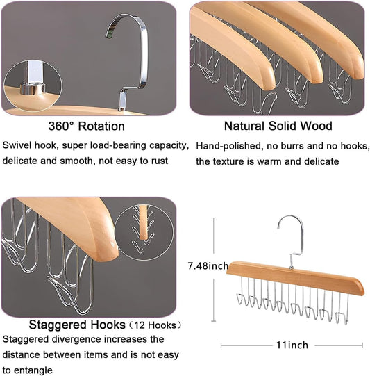 20877 Multi Purpose 8 Hook Wooden Hangers,Wooden Belt Hanger, Tie 8 Hook Hanger,Closet Hangers, Foldable Hooks Wood Hanger