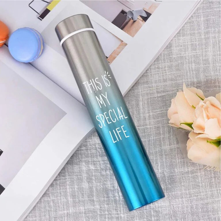 10740 Stainless Steel Slim Thin Vacuum Insulated Thermos Bottle 310 ml Steel Bottle Multicolor