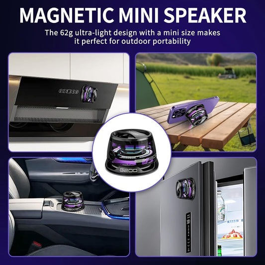 G200 Magnetic Bluetooth Speaker with RGB Lights Portable Mini Wireless 3D Surround Sound Waterproof Pocket Size Multifunctional 2 in 1 Phone Stand for iPhone, Android