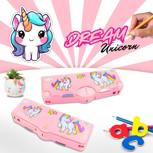 50923 Multifunction Pencil Case, Pencil Box with 2 Compartments for Students - Cartoon Pattern Stationery Set {Random Color}