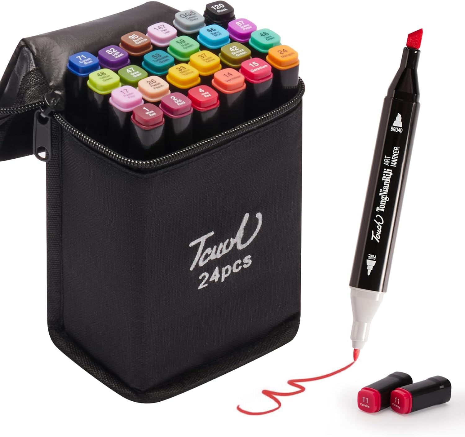 50924 Dual Tip Colorful Art Markers Sketch Pens 24 Colors With Carrying Case For Painting Sketching Calligraphy Drawing