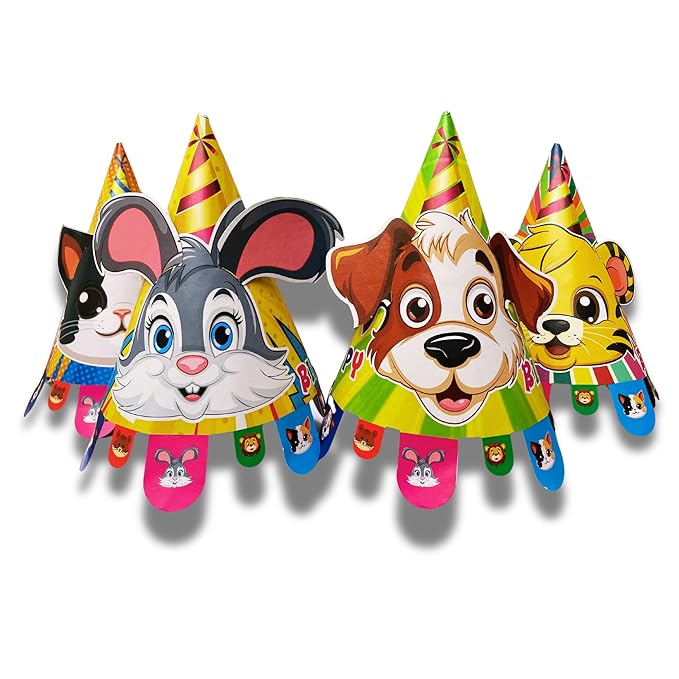 20682 Animal Theme Pop-Out Ears Birthday Party Caps Pack of 6 – Fun and Durable Caps for Kids’ Celebrations, for All Ages