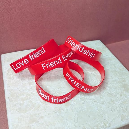 20818 {90 Pcs} Red Silicone Friendship Bands for Kids, Girls & Boys | Motivational Printed Wristbands | Stretchable Rubber Bracelets