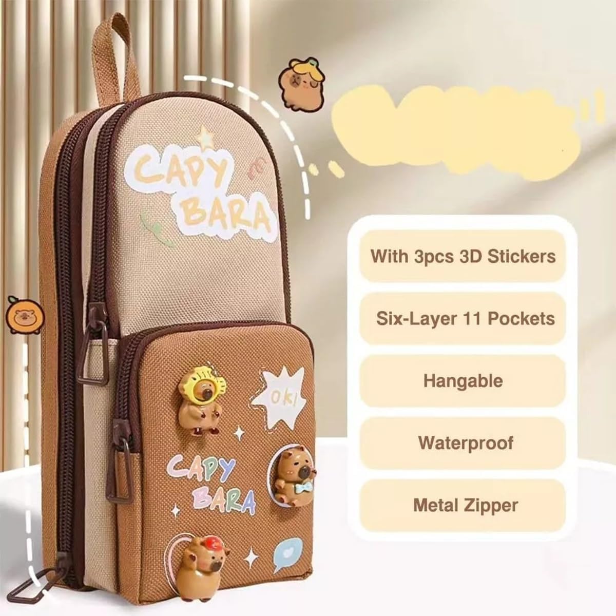 20840 Pencil Case with 3 Compartment Cute Pen Pencil Pouch Canvas Zipper Pencil Box Large Capacity Multifunctional Stationary Pouch Organizer for Girls Kids