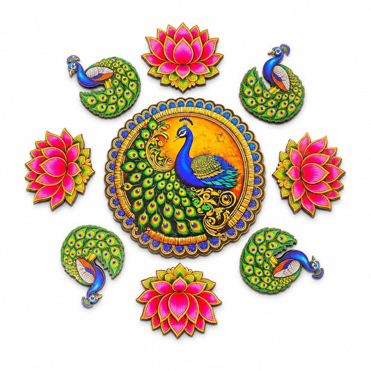 31120 Random Design DIY MDF Rangoli & Wall Decor Craft Kit – Multi-Design - Lotus Mandalas, Kalash Motifs, Paisley (Kalka) Shapes & Sunburst Cutouts | Wooden Art & Craft Bases for Painting, Resin Art, Mandala Art, Diwali Decoration & Home Decor