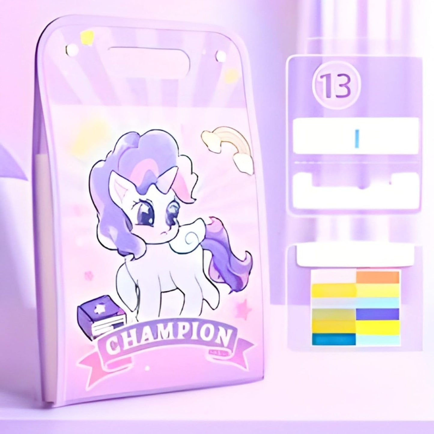 20473 Unicorn Theme 13-Fold Expanding File Folder – Cute Pastel Unicorn Document Organizer with 13 Pockets, Button Lock and Handle for School, Office, Homework, Art Papers & Kids Stationery