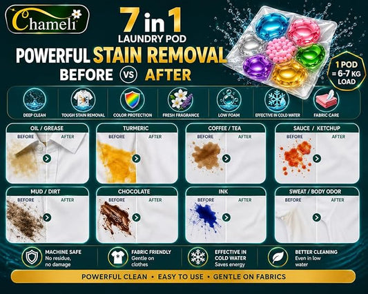 21070 30 PODS  Dissolvable Magic Laundry Pods | Tough Stain Fighter for Top & Front Load Machines | Floral Aroma | Eco-Friendly | 1 Pod = 1 Wash for 5–7 kg Loads (30)