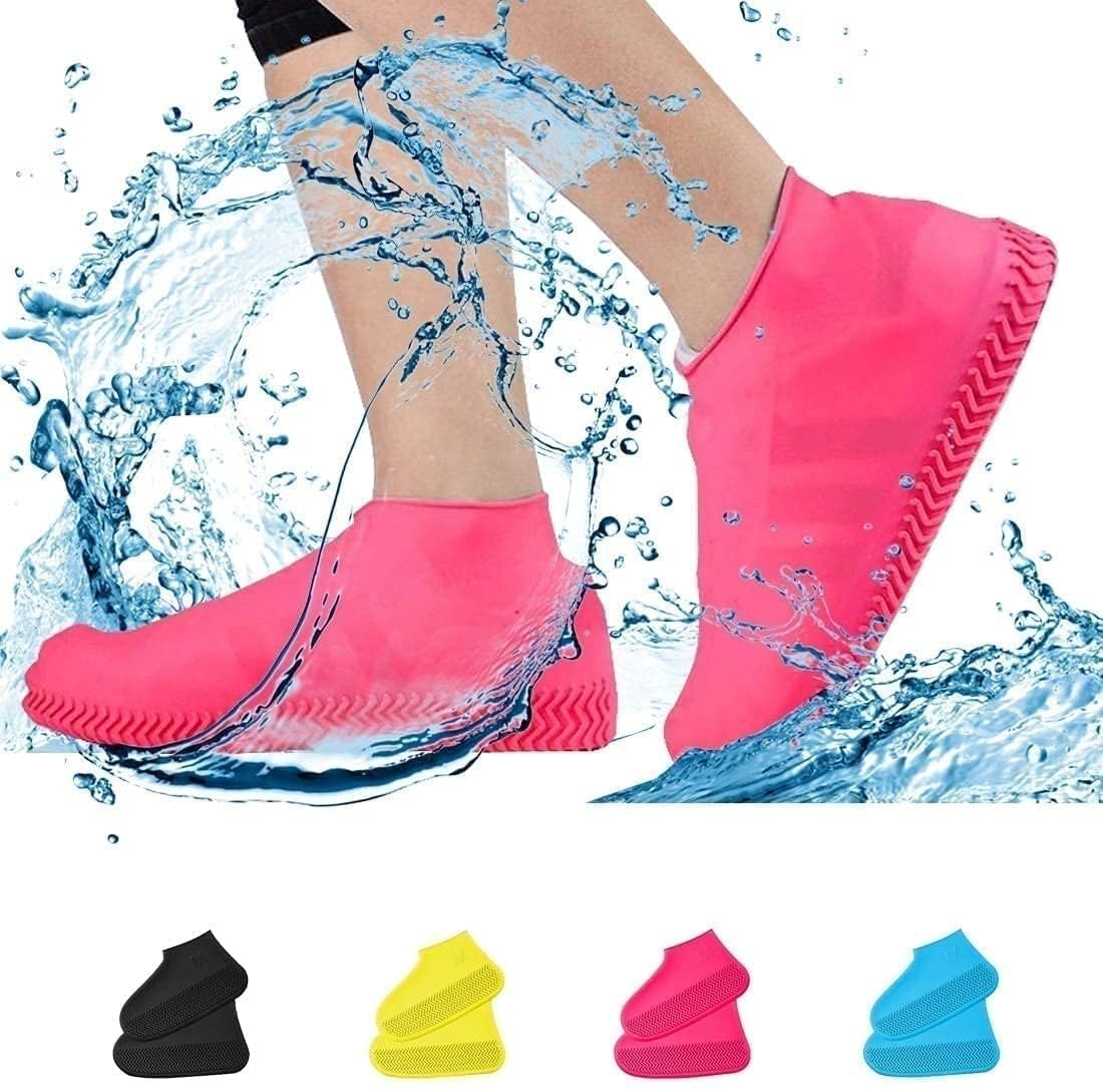 20780 {L Size} 1 Pairs Reusable Rain Shoe Covers, Anti-Slip Water Resistant Overshoes Silicone Rubber Shoe Cover Protectors for Kids, Men, Women {Random Color}