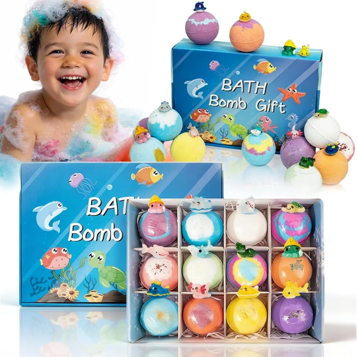 AB-168-A Bubble Treasure Bath Bombs, Splashy Surprises Bath Bombs,  Kids Bath Bombs with Surprise Spring Toys Inside