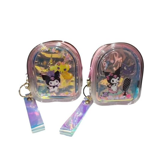 20919 Transparent PVC Mini Coin Pouch with Keychain & Wrist Strap | Cute Cartoon Zipper Wallet | Portable Earbuds & Coin Case
