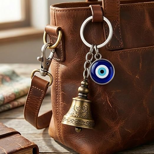 20504 Biker Guardian Bell & Evil Eye Keychain – Good Luck Charm for Protection from Bad Luck – Gift for Riders & Travelers