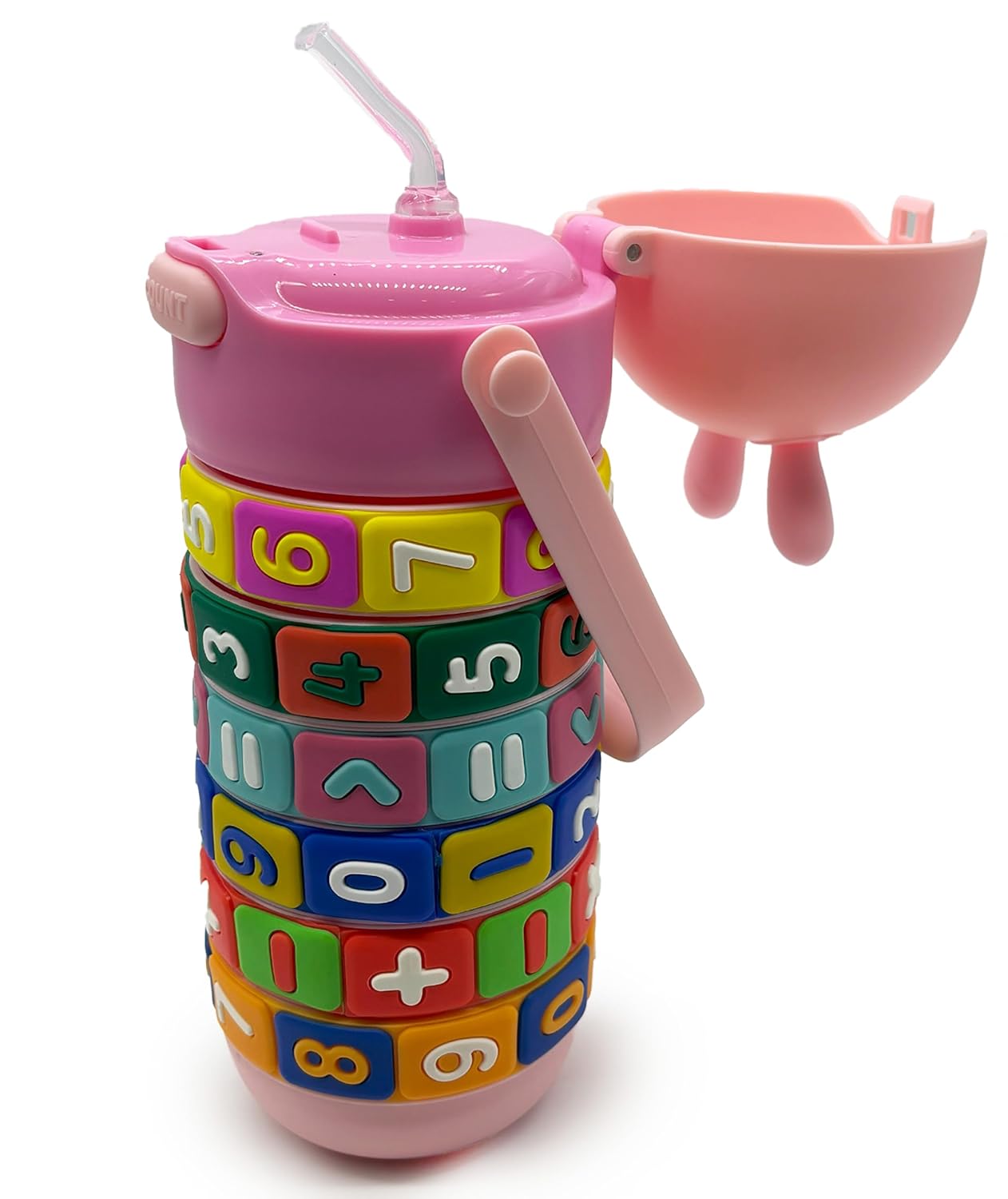 10080 Kids Math Learning Water Bottle | 520ml Rotatable Rainbow Number Puzzle Sipper | BPA-Free Leakproof School Bottle with Straw, Adjustable Strap & Handle