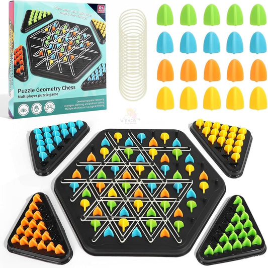 CLX-208 Puzzle Geometry Chess Board Game, Multiplayer Strategy Game with 84 Colorful Pieces, Educational STEM Toy