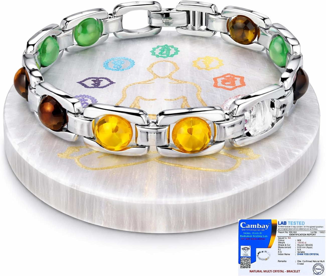 21166 Crystal Bracelet for Men & Women | Pyrite Citrine Tiger Eye Aventurine Quartz Hematite Stone Bracelet | Anti Tarnish Silver Color Prosperity Gift