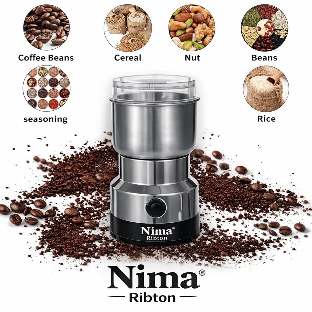 8300 Nima Stainless Steel Multifunctional Electric Grinder & Coffee Maker, Mini Spice and Masala Grinder for Coffee Beans, Nuts and Grains