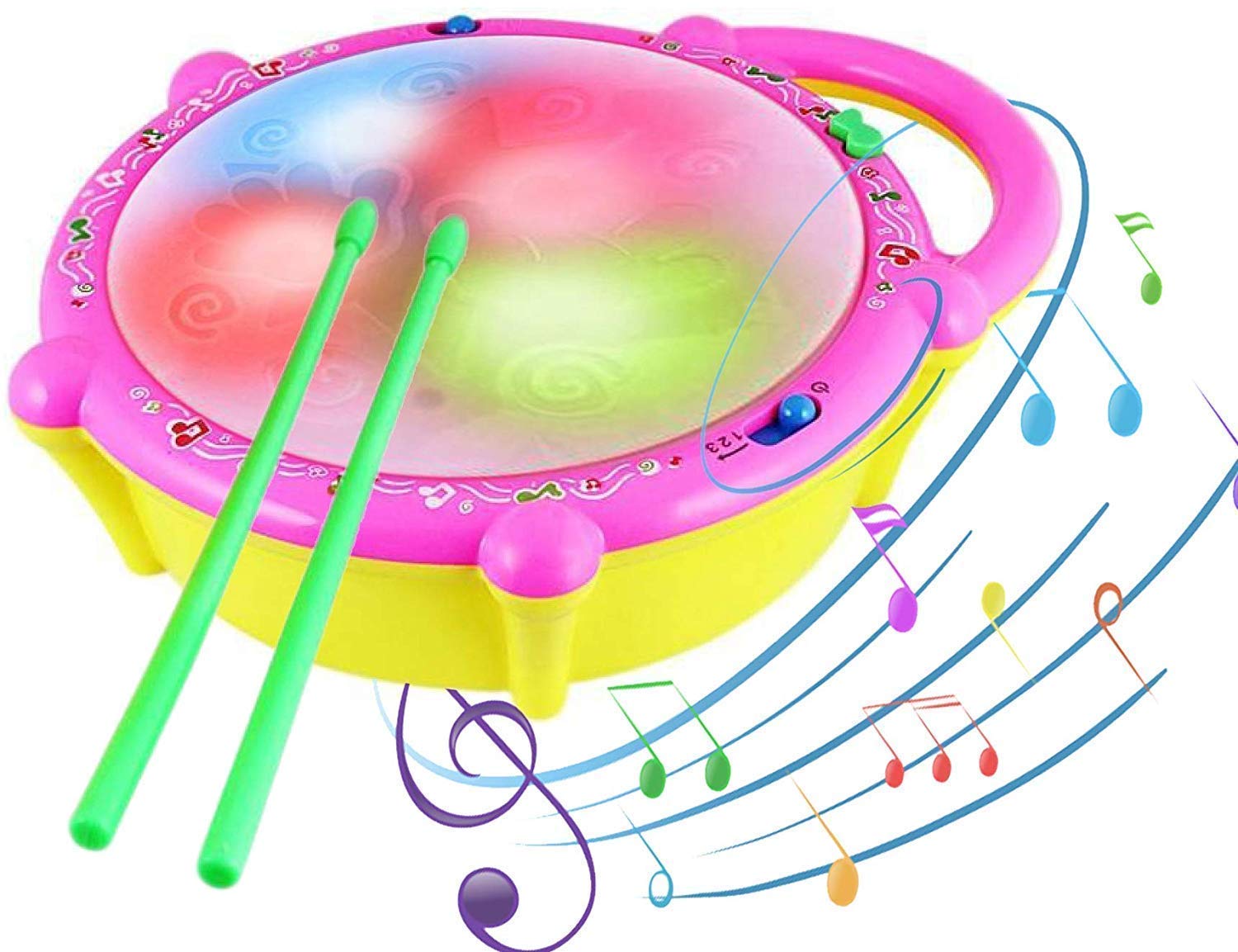 Ak-362 Flash Drum with 3D Multi Colour Light and Music for Kids