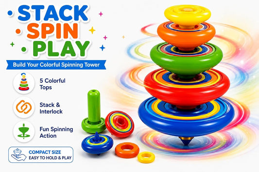 10516 Super Stacking Spinning Tops – 5 Gyro Tops with Transmitter, Ages 3+(1) Colourful & Vibrant, Stackable & Interlocking Design, Long-Lasting Spin, Lattoo Spinning Top Toy Set for Kids