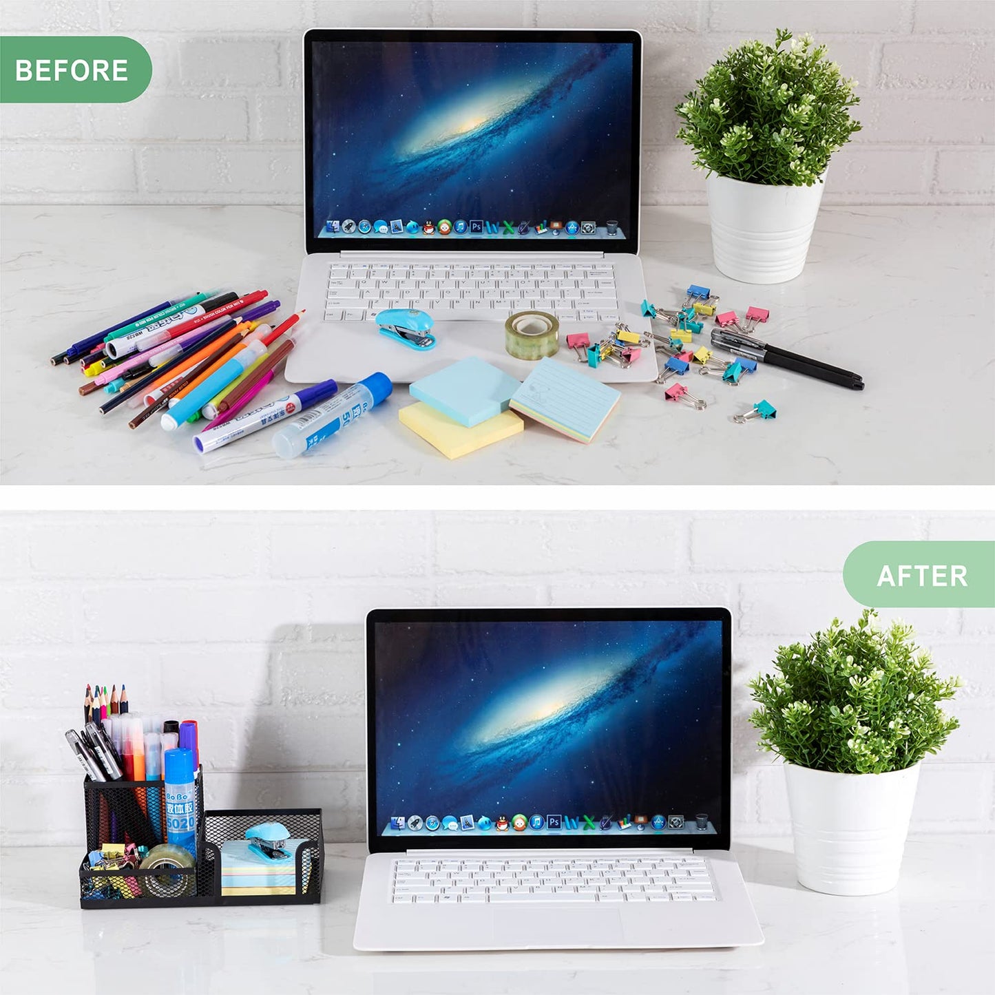 20184  3 Compartment Metal Mesh Pen Stand - Perfect Desktop Pen Organizer for Office, School, and Home
