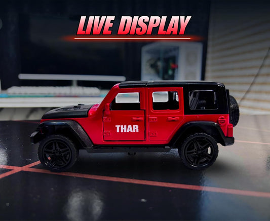 9873 Thar Die-Cast SUV Toy Car – 1:32 Scale Metal Jeep Model with Pull-Back Action & Opening Doors {Random Color}