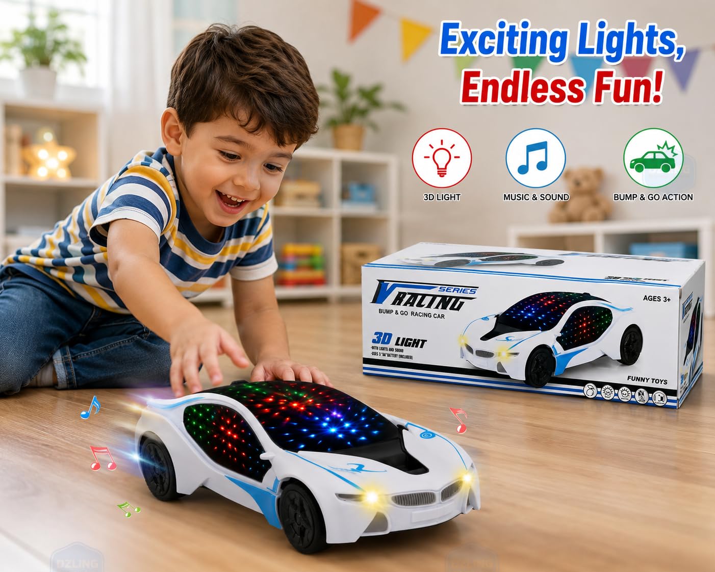 ZX178 V-Racing Bump and Go Racing Car 3D Light and Sound