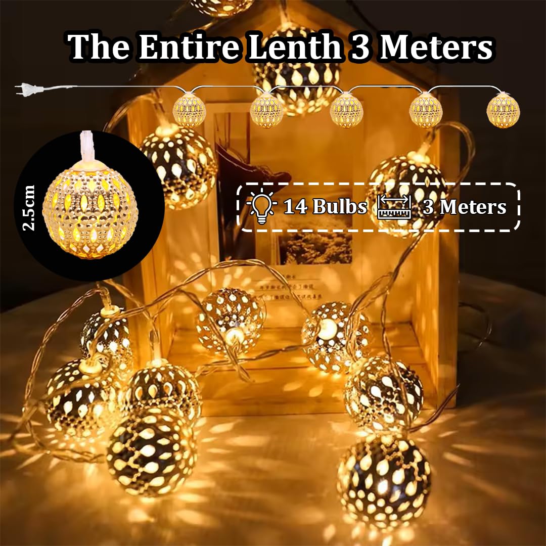 YGD-54  12 Bulbs Metal Ball Lights for Home and Office Indoor Decorations {Golden}