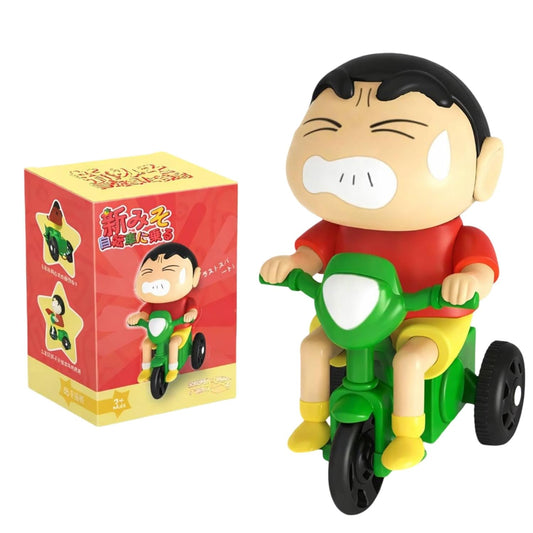 002 Cartoon Bike Riding Boy Shin chain Toy, Friction Powered Push & Go Tricycle Toy for Kids, Funny Expression Character Toy with Moving Action, No Battery Required, Gift for Boys & Girls