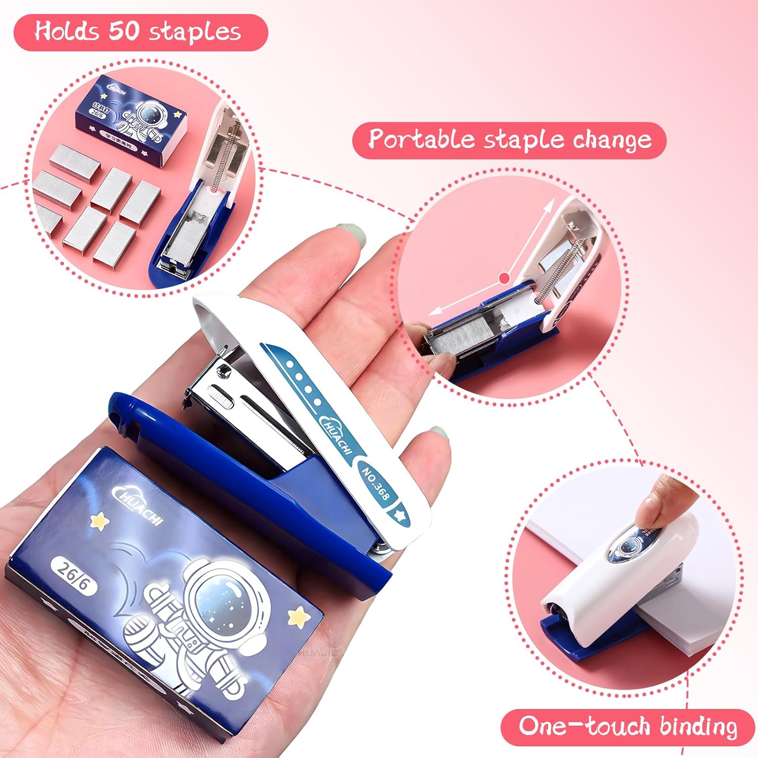 368 Small Portable Stapler with 400 Standard 26/6 Staples, 3 Pack Mini Cute Manual Table Stapler, 2-20 Sheet Capacity for Schools Workplaces Families {Multicolor}