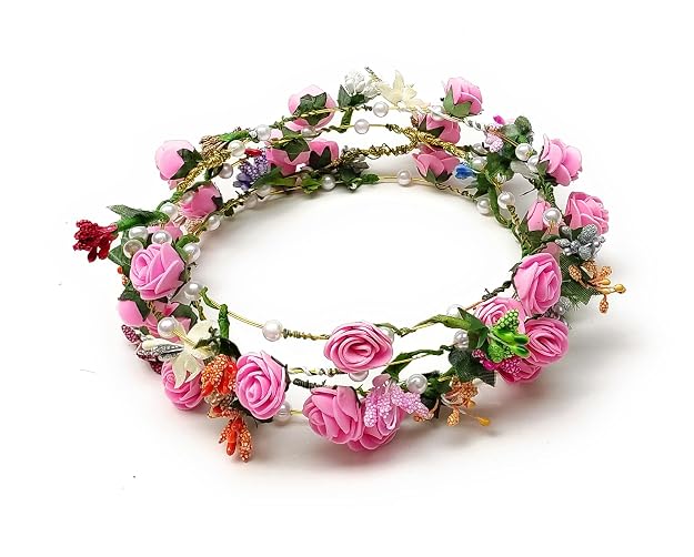 21156 {Pack of 24} Multicolor Flower Tiara Crown Headband ,Floral Headpiece for Birthday Wedding Holiday Fairy Party Favors
