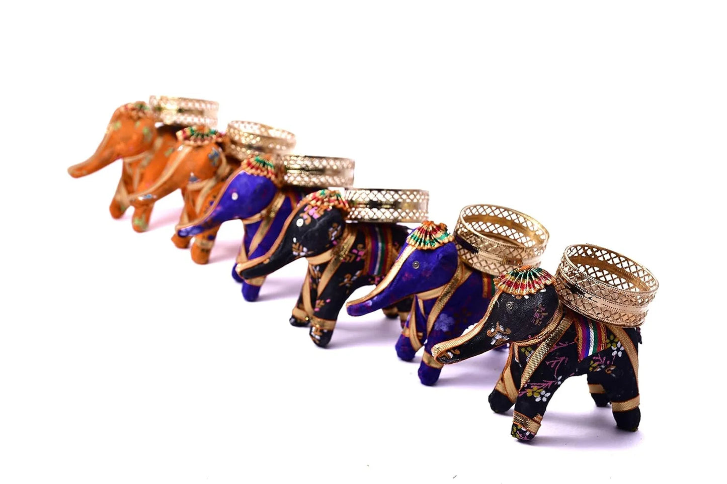 6073 (12pcs) Handicraft Chunari Elephant Candle Holders in Rajasthni
