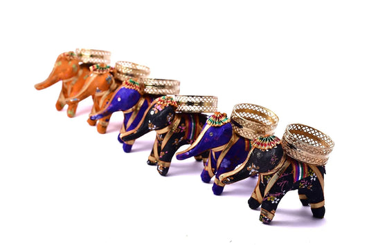 6073 (12pcs) Handicraft Chunari Elephant Candle Holders in Rajasthni