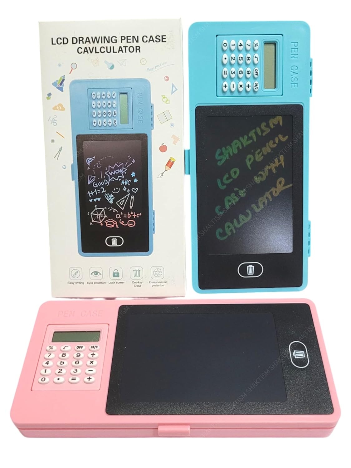 BB210 LCD Writing Tablet Pencil Box, Drawing Board Case with Erase Button, Magic Storage for Stationery, Random Colour (LCD Pencil Case with Calculator)