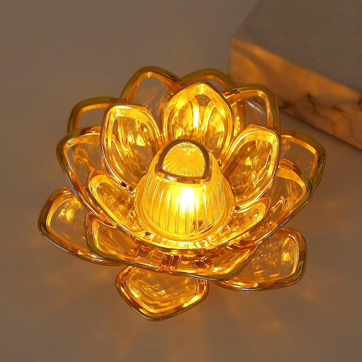 10300 Lotus LED Tea Light Candles | Battery-Operated | Flameless & Smokeless | Multicolor Acrylic Design | Home Décor,Wedding, Festival {Golden}