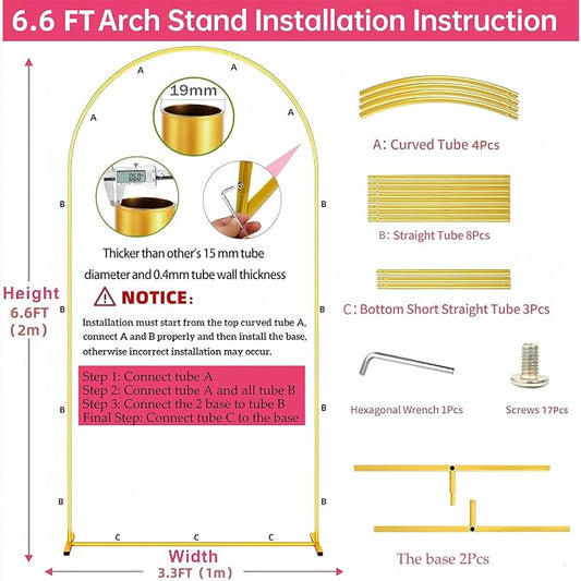 21081   Metal Arch Backdrop Stand Gold Wedding Balloon Frame Pergola Arbor 4ft.