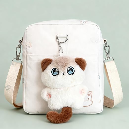 0228 Soft Toy Keychain, Cartoon Bell Cat Design Adorable Bag Charms for Handbags, Backpacks