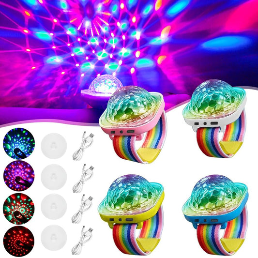 21280 Lancoon Disco Ball Light, Wearable Mini Portable LED Lamp Night Strobe Watch Bracelet USB Charging with Suction Cup for Kid Party Car Dance DJ Club (Pink, Blue, Yellow, White)