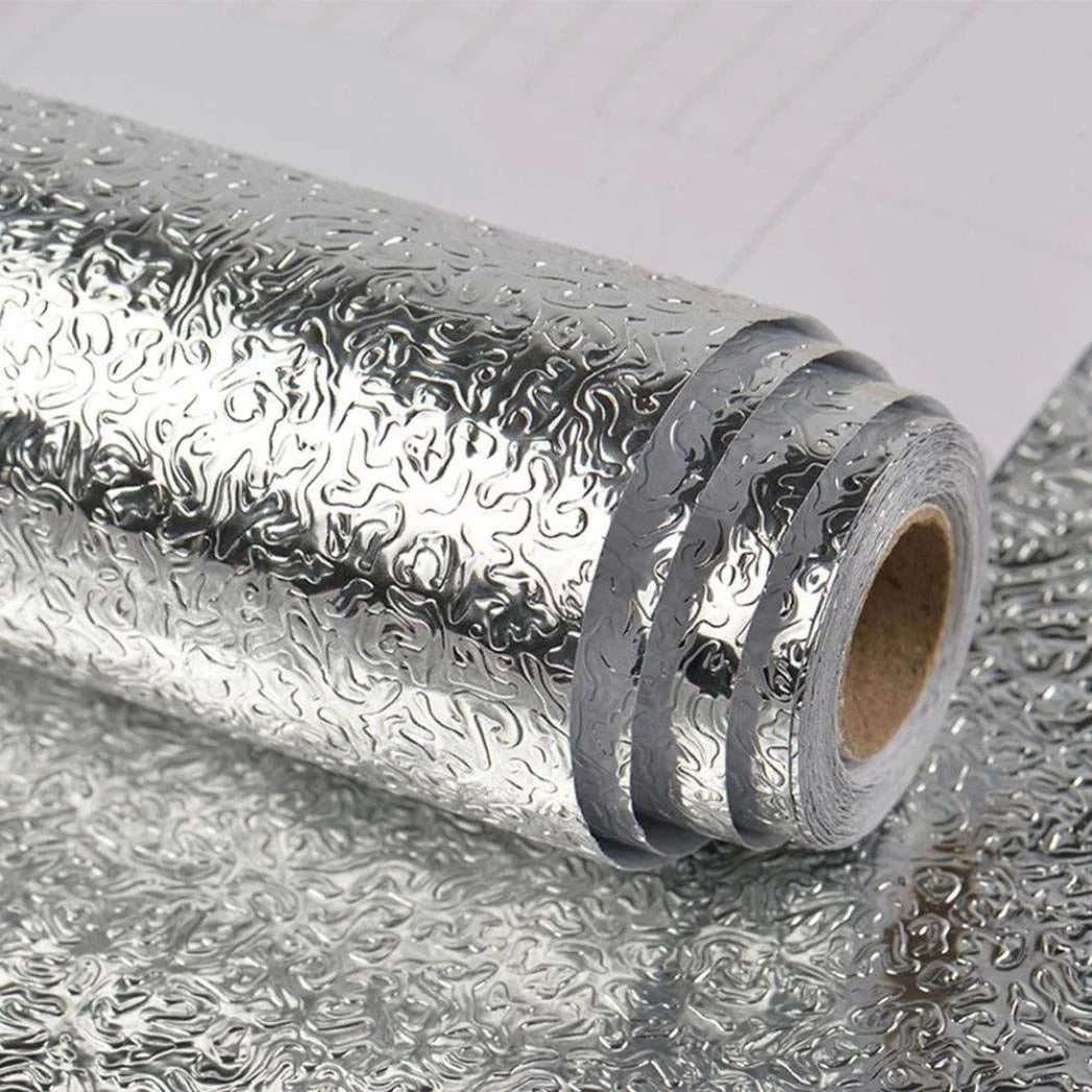 2589 Meters Kitchen Waterproof Self-Adhesive Anti-Mold and Heat Resistant Oil Proof Aluminium Foil Paper Sticker Roll for Kitchen Wall (Silver)