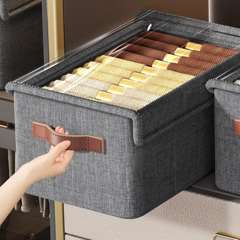 21093  Fabric Cloth Wardrobe Storage Organizer Box with Lid Handles Foldable Metal Frame with Rectangular Shelf Cloth Storage for Pants, Jeans, and Sweaters Size:47 x 28 x 20cm