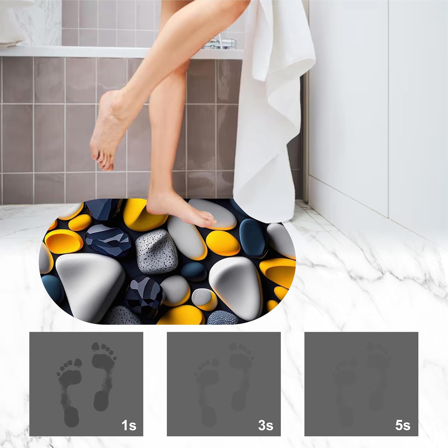 20452 Bathroom mat, Door Mat, Floor Mat, Bathroom Decor, Anti-Slip, Absorbent Bath Rug, Quick Drying, Easy Care Shower Rug, Decorate {Random Design}