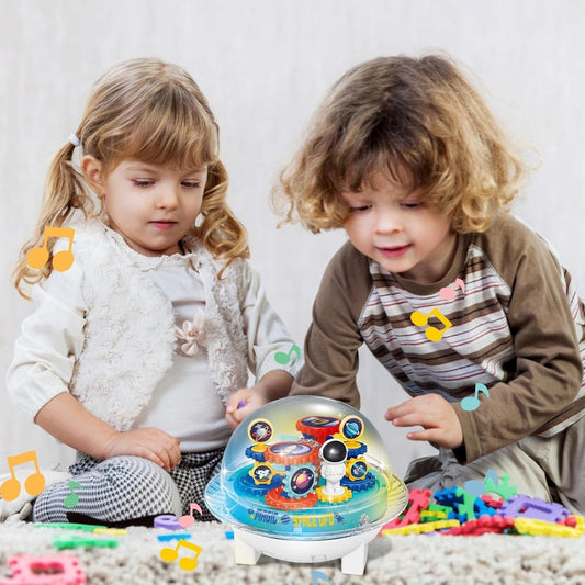 ZR181 Universal Spaceship Model Transparent moving Gears UFO With Light & Sound for Children